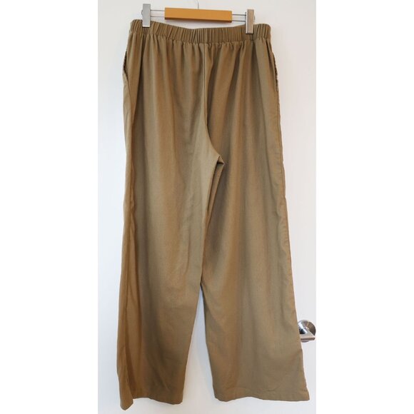 Wide Leg, Vintage Silhouette High Rise Button Front Lightweight Trousers Khaki L - Picture 2 of 4